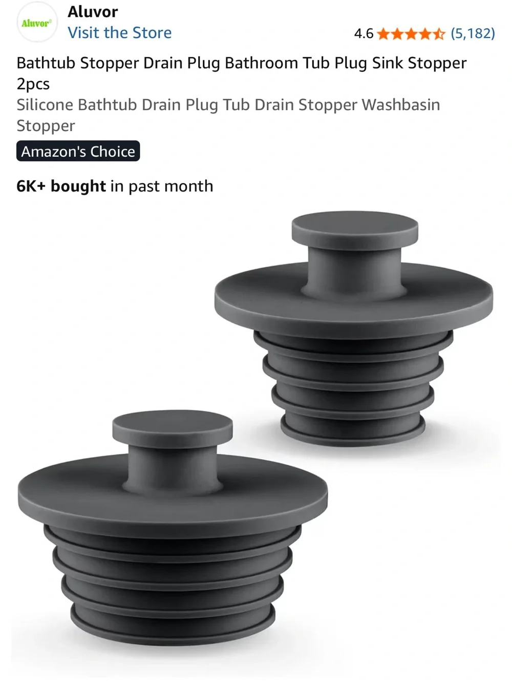 Aluvor Black Silicone Bathtub Stopper - Pack of 2